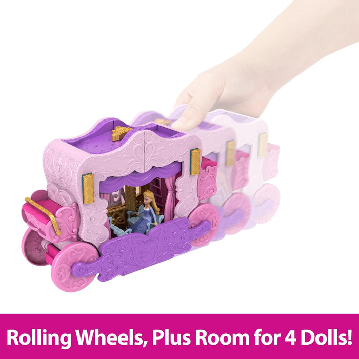 Mattel Disney Princess Carriage to Castle Transforming Playset with Aurora Small Doll, 3 Levels, 6 Play Areas, 4 Figures, Furniture & Accessories, HWX17