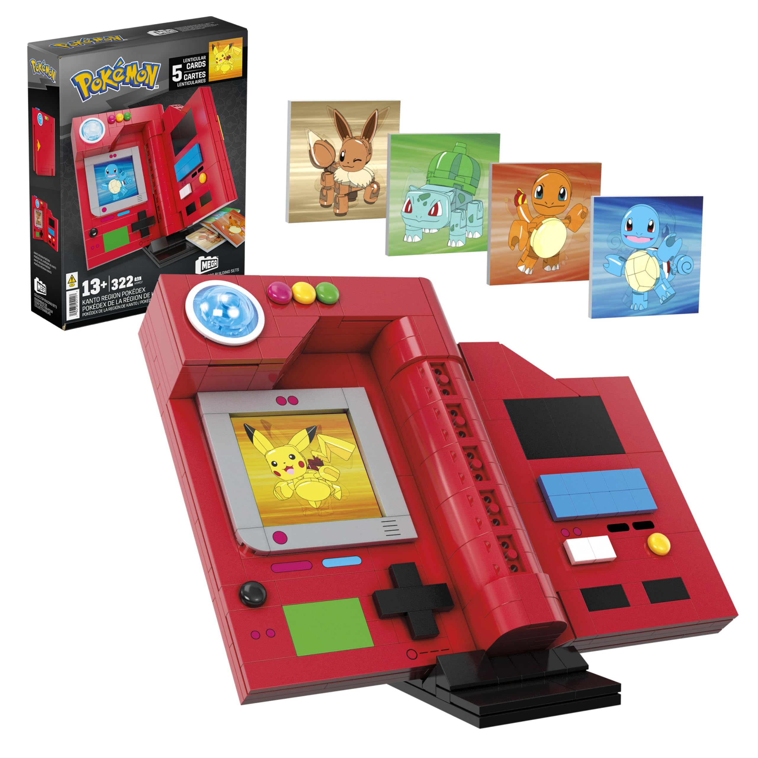 MEGA Pokémon Building Toys Set, Kanto Region Pokédex with 322 Pieces, Light and 5 Lenticular Cards, for Kids or Adult Collectible, HYM37