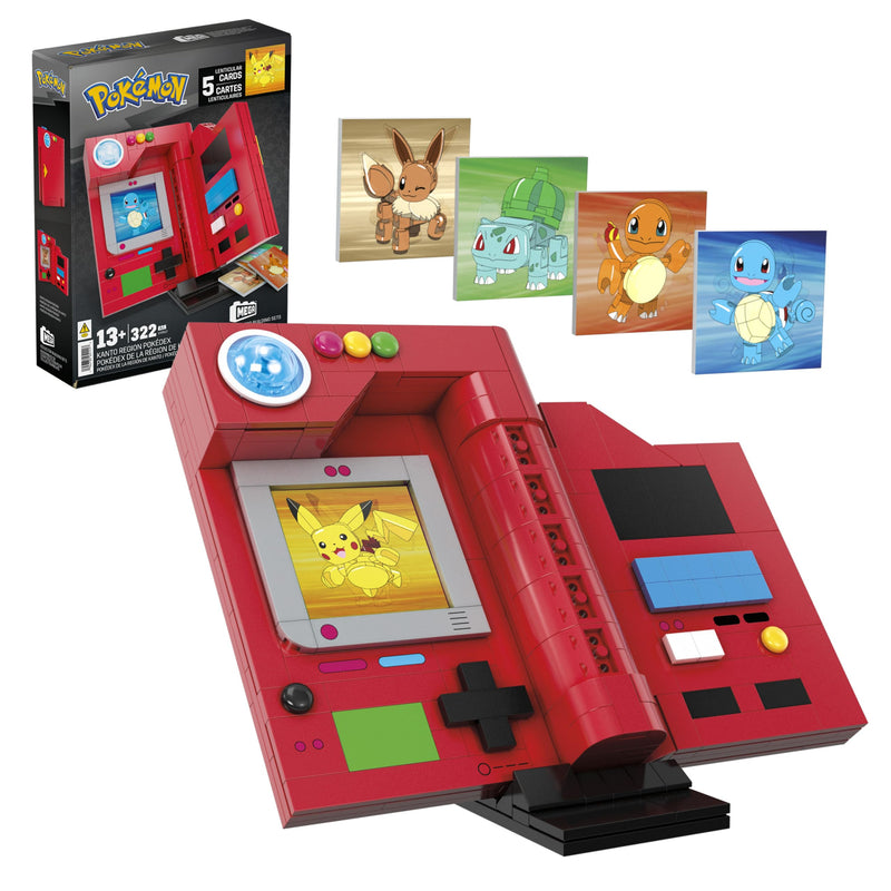 MEGA Pokémon Building Toys Set, Kanto Region Pokédex with 322 Pieces, Light and 5 Lenticular Cards, for Kids or Adult Collectible, HYM37