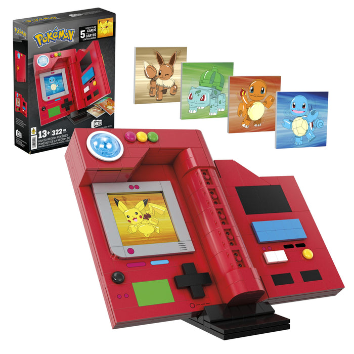 MEGA Pokémon Building Toys Set, Kanto Region Pokédex with 322 Pieces, Light and 5 Lenticular Cards, for Kids or Adult Collectible, HYM37
