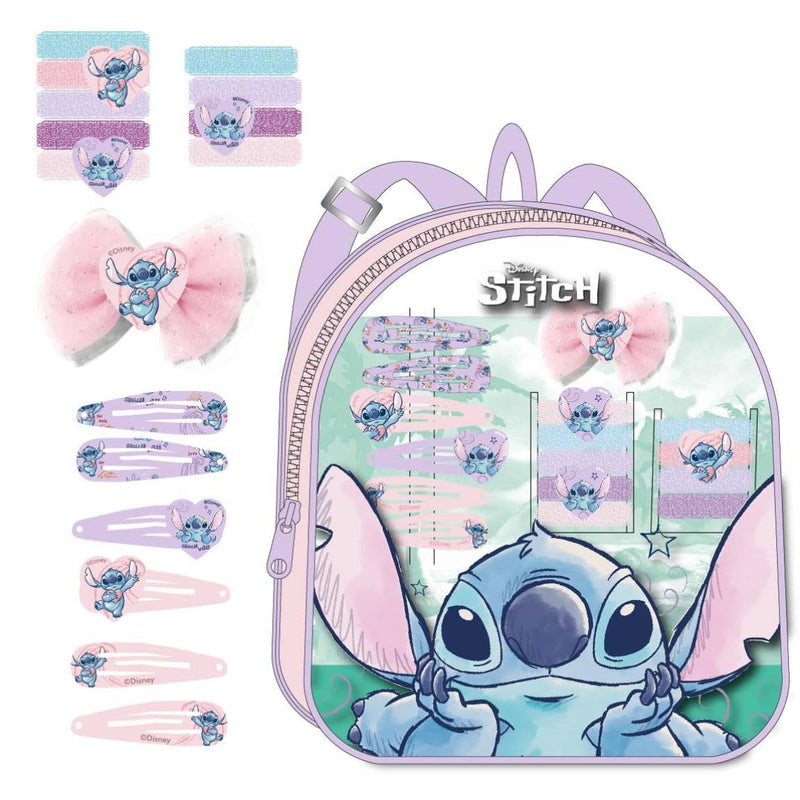 Stitch Beauty Set – Includes Backpack, 1 Bow, 6 Hairpins and 9 Scrunchies – Multicoloured – Ideal to Surprise Your Little Ones – Stitch Inspired Design – Original Product Designed in Spain