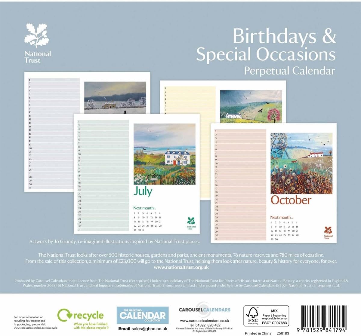 National Trust - Jo Grundy Birthday Midi Calendar 2025 (PFP