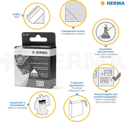 HERMA 1383 Photo Corner (Pack of 500) Clear/White