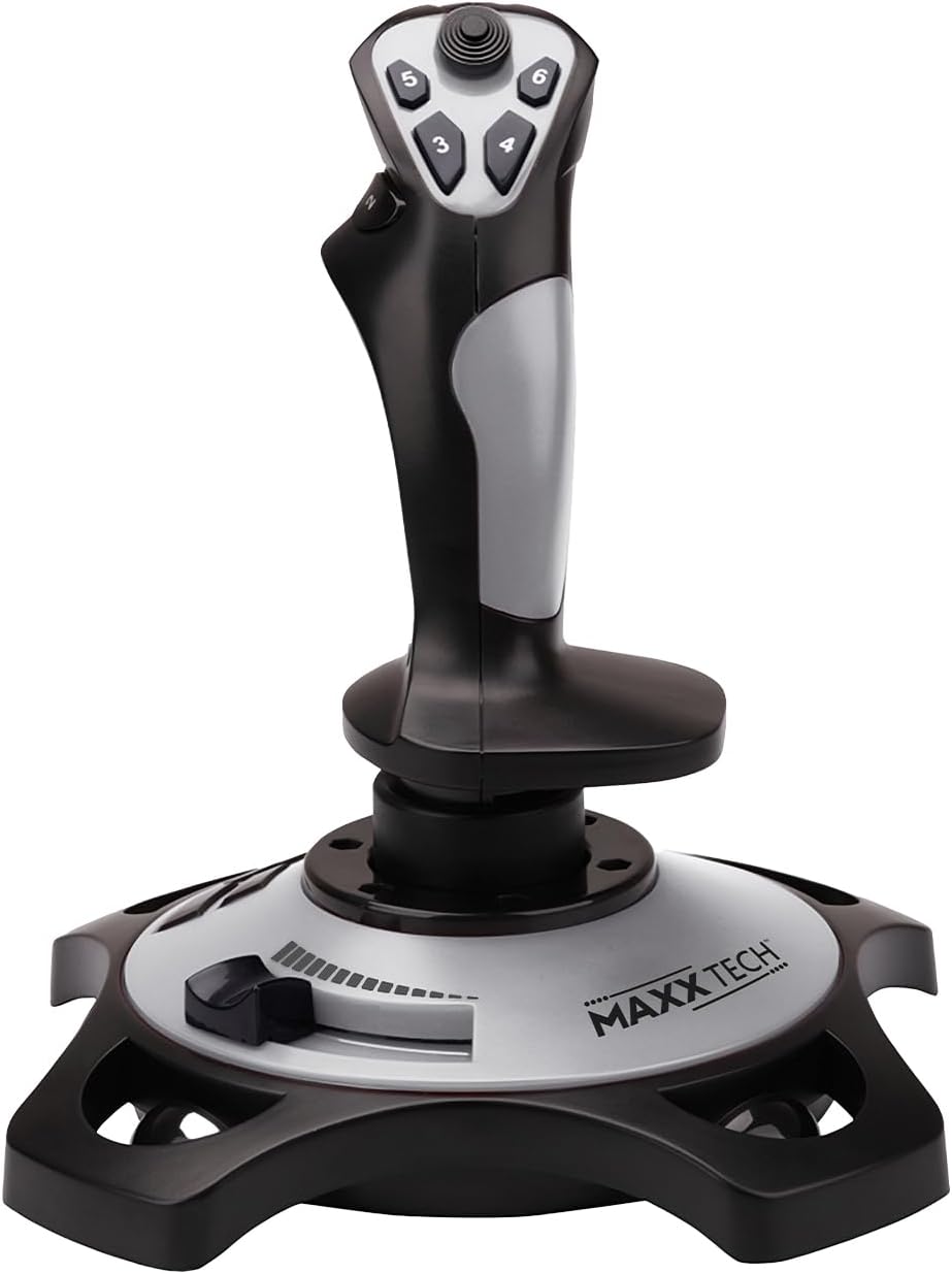 Maxx Tech USB Joystick, 12 Programmable Buttons, 8-Way HAT Switch, Rudder & Throttle Control, For PC