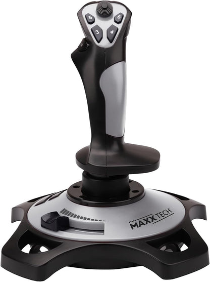 Maxx Tech USB Joystick, 12 Programmable Buttons, 8-Way HAT Switch, Rudder & Throttle Control, For PC
