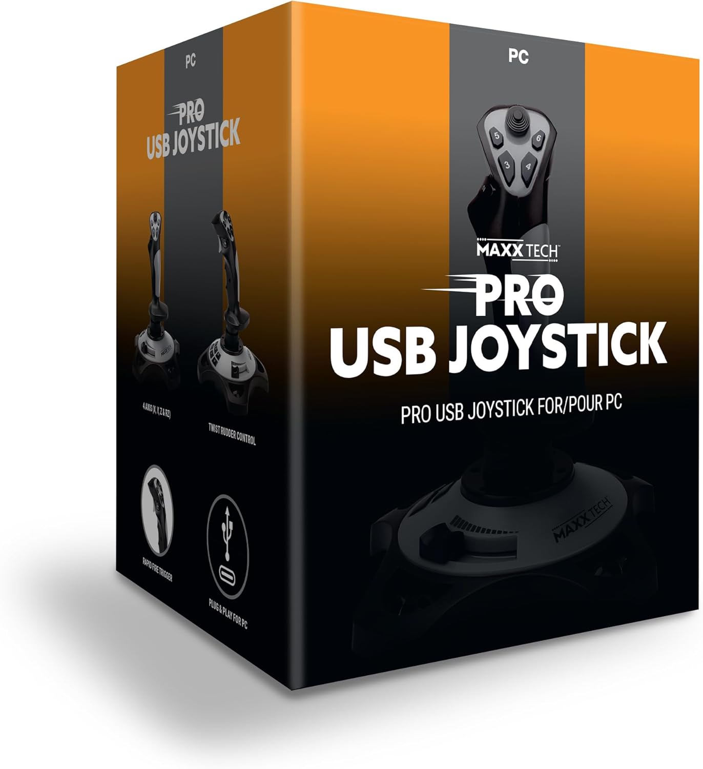 Maxx Tech USB Joystick, 12 Programmable Buttons, 8-Way HAT Switch, Rudder & Throttle Control, For PC