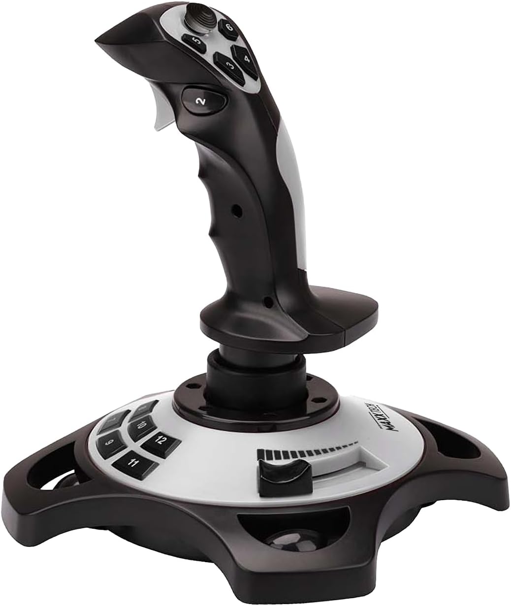 Maxx Tech USB Joystick, 12 Programmable Buttons, 8-Way HAT Switch, Rudder & Throttle Control, For PC
