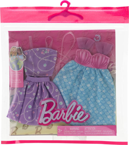 Barbie Fashions 2-Pack Clothing Set, 2 Outfits for Barbie Doll Include Mermaid-Themed Dress, Top & Skirt & 2 Accessories
