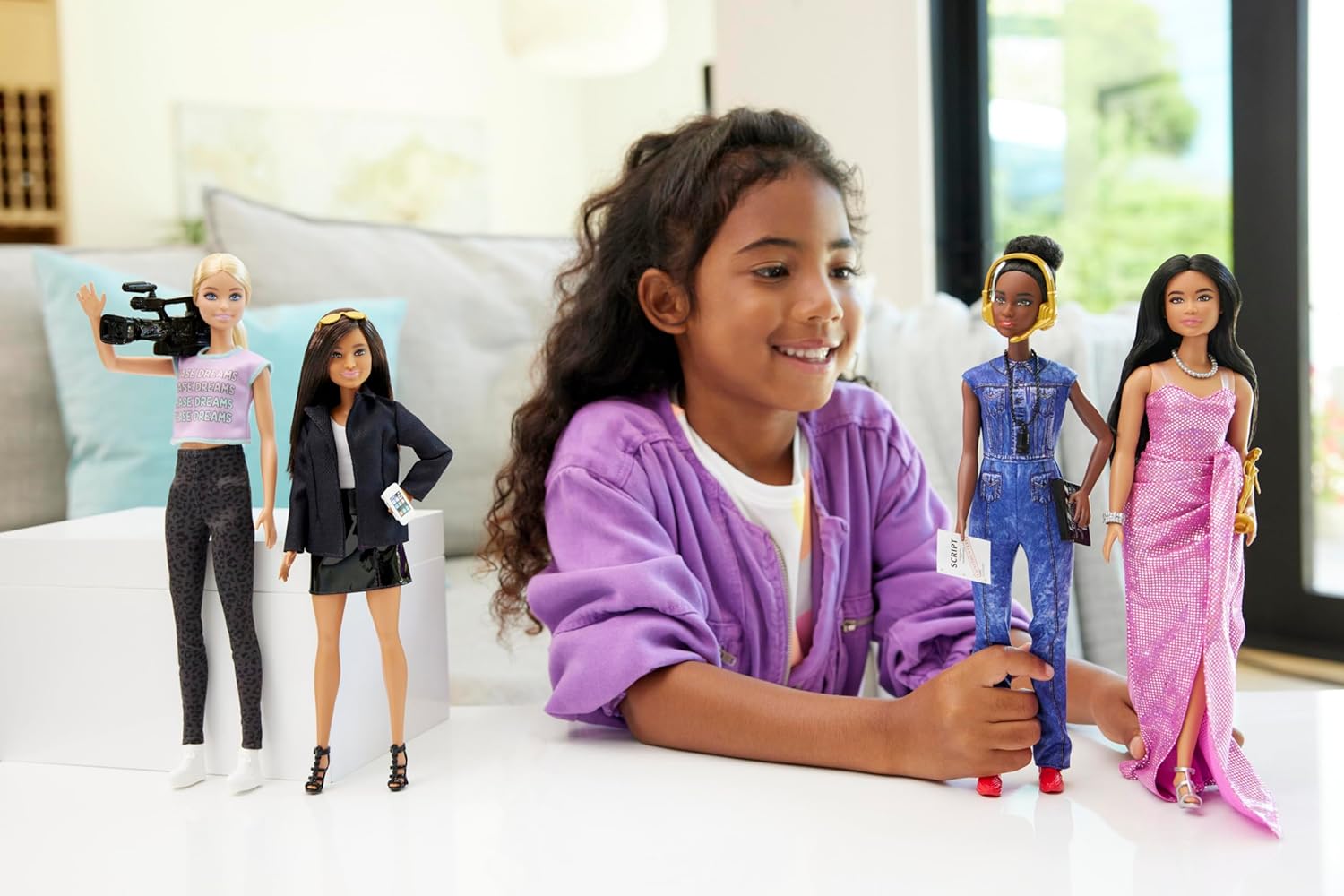 Barbie Careers Set of 4 Dolls & Accessories, Women in Film with Studio Executive, Director, Cinematographer & Movie Star in Removable Looks, HRG54