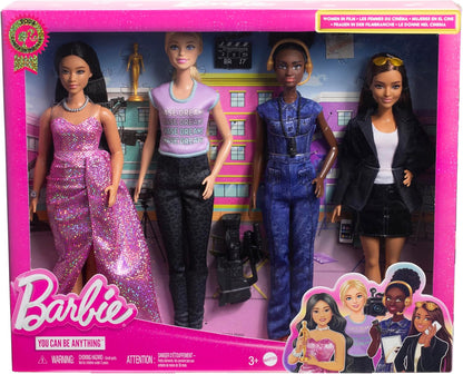 Barbie Careers Set of 4 Dolls & Accessories, Women in Film with Studio Executive, Director, Cinematographer & Movie Star in Removable Looks, HRG54