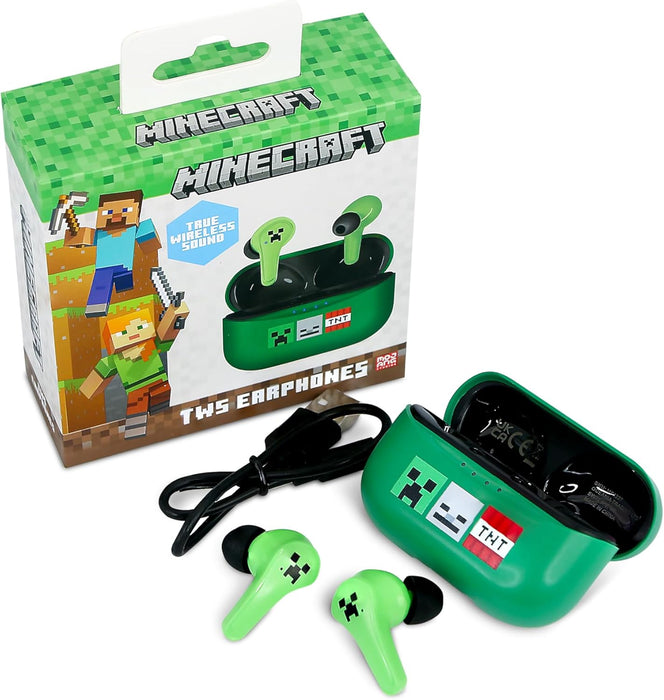 OTL Technologies MC1227 Minecraft Icons TWS Wireless Earphones with Charging Case - Green