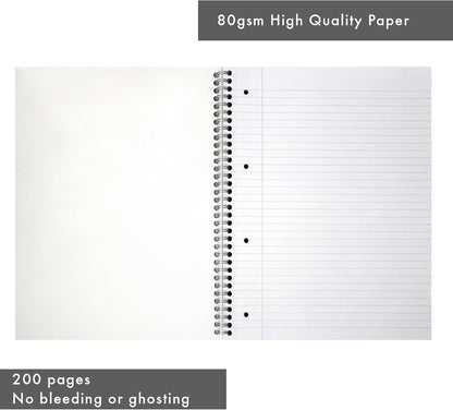 Pukka Pad Haze Jotta Cuaderno A4 – Paquete de 3 blocs de notas encuadernados con alambre con 200 páginas, 100 hojas de papel rayado de 80 g/m² de 8 mm – 4 agujeros perforados para notas escolares