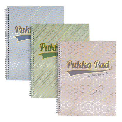 Pukka Pad Haze Jotta Cuaderno A4 – Paquete de 3 blocs de notas encuadernados con alambre con 200 páginas, 100 hojas de papel rayado de 80 g/m² de 8 mm – 4 agujeros perforados para notas escolares
