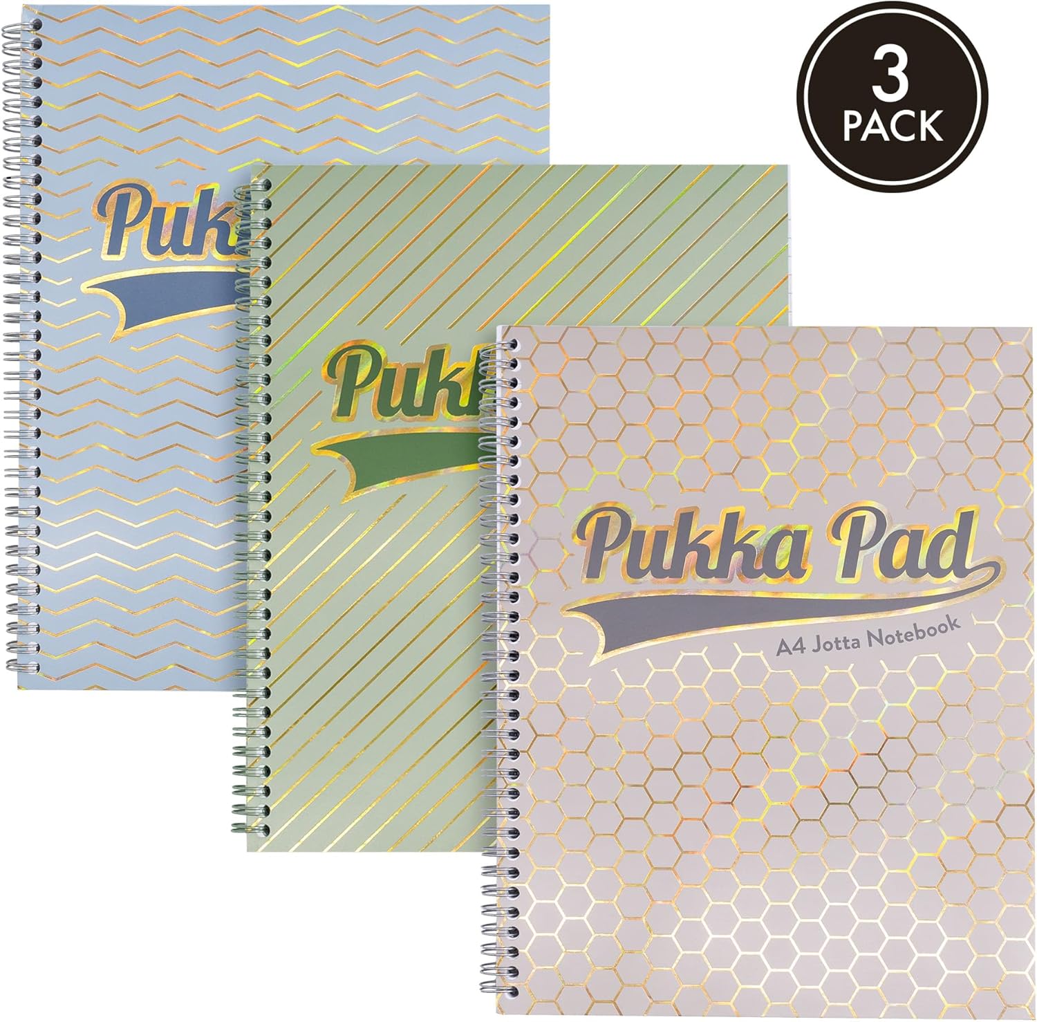 Pukka Pad Haze Jotta Cuaderno A4 – Paquete de 3 blocs de notas encuadernados con alambre con 200 páginas, 100 hojas de papel rayado de 80 g/m² de 8 mm – 4 agujeros perforados para notas escolares