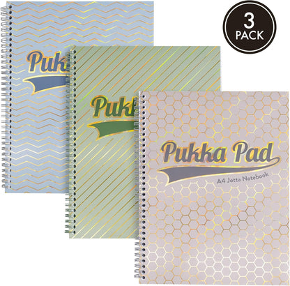 Pukka Pad Haze Jotta Cuaderno A4 – Paquete de 3 blocs de notas encuadernados con alambre con 200 páginas, 100 hojas de papel rayado de 80 g/m² de 8 mm – 4 agujeros perforados para notas escolares