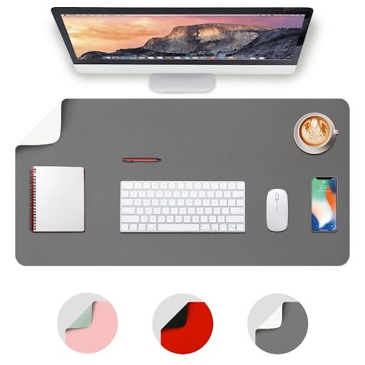 Deflecto Reversible Double sided Faux Leather Desk Pad Protector,Mouse Pad,Office Desk Mat,Non-Slip,Waterproof Writing Pad (80cm x 40cm, Grey/White)