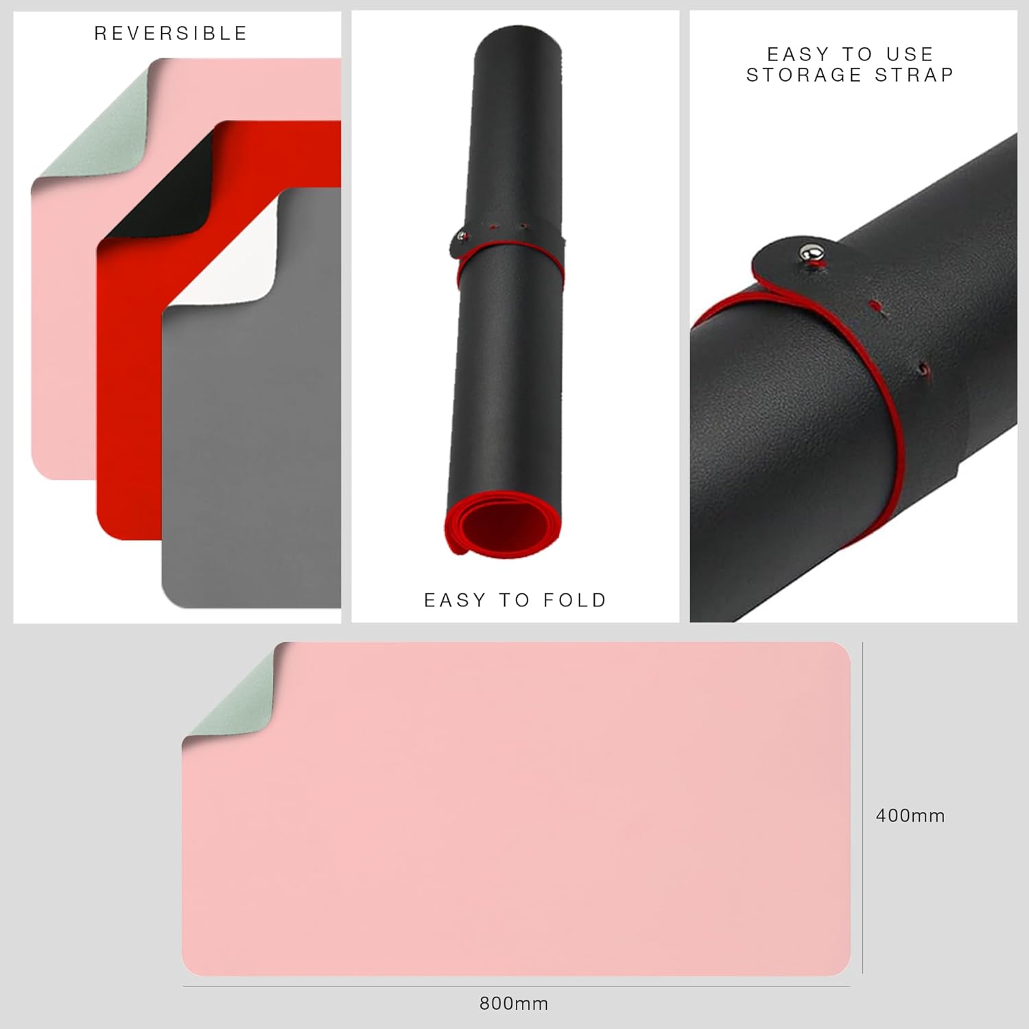 Deflecto Reversible Double sided Faux Leather Desk Pad Protector,Mouse Pad,Office Desk Mat,Non-Slip,Waterproof Writing Pad (80cm x 40cm, Pink/Green)