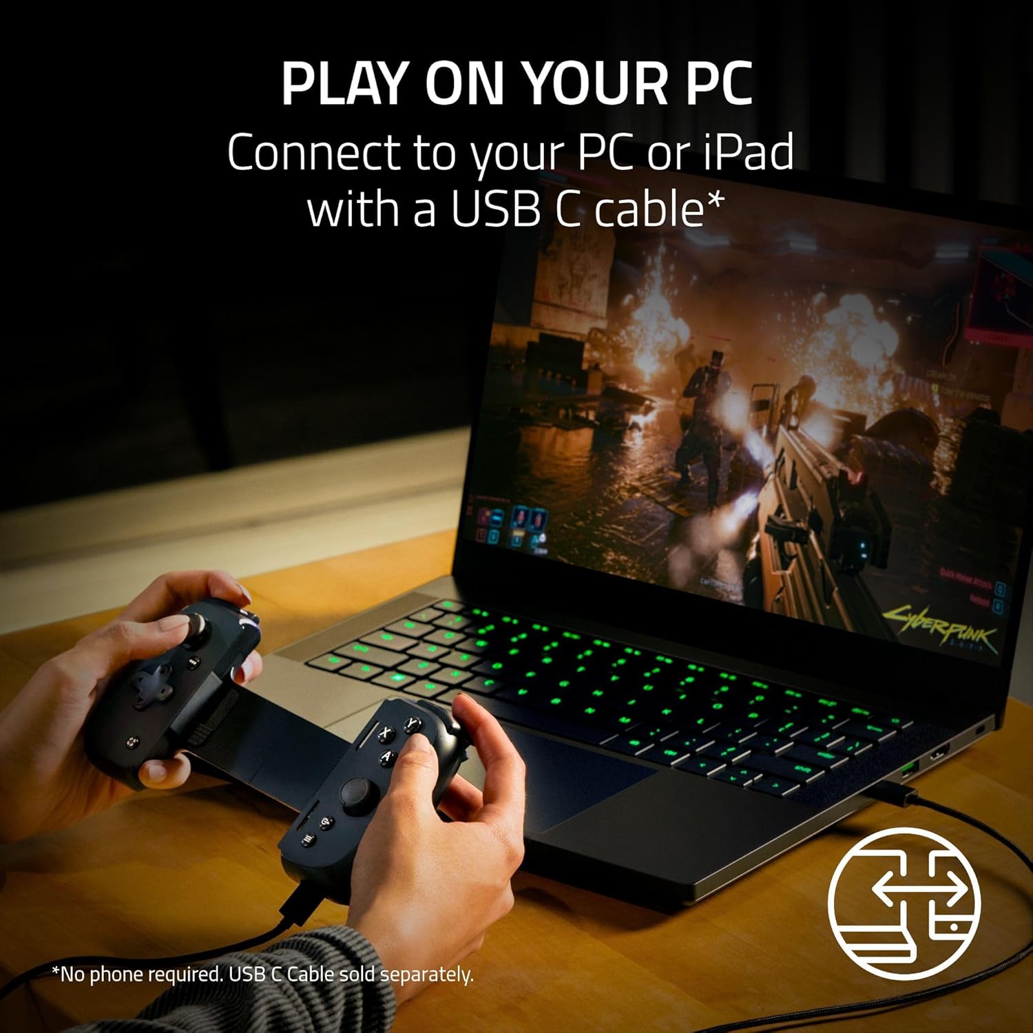 Razer Kishi V2 - USB-C Mobile Gaming Controller for iPhone and Android (Mecha-Tactile Action Buttons, D-Pad, Analog Sticks, 3,5mm Audio Jack, Low-Latency, RGB) Black