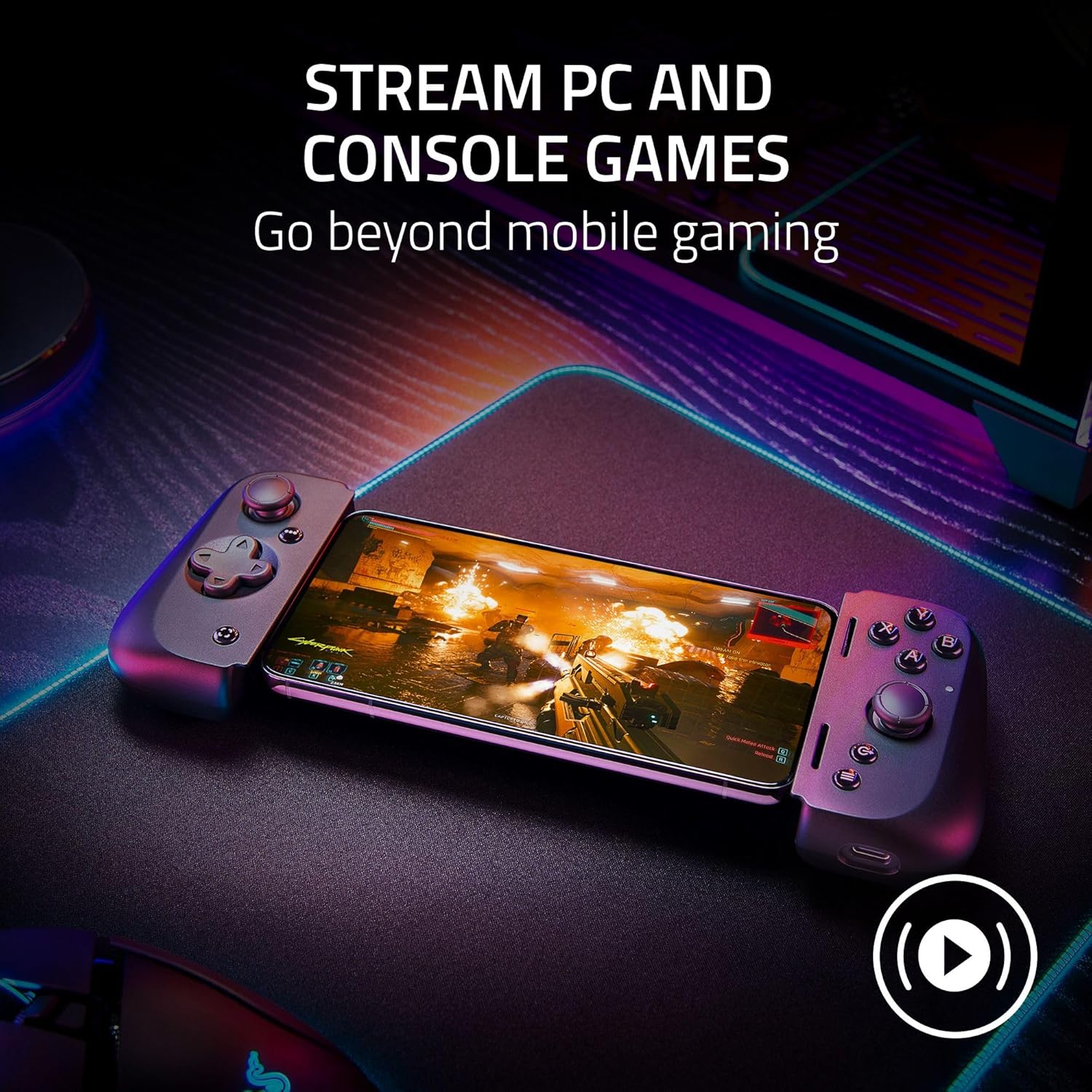 Razer Kishi V2 - USB-C Mobile Gaming Controller for iPhone and Android (Mecha-Tactile Action Buttons, D-Pad, Analog Sticks, 3,5mm Audio Jack, Low-Latency, RGB) Black