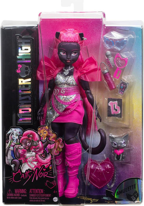 Monster High Catty Noir Doll, Werecat with Pet Cat Amulette & Accessories Like Backpack, Music Book, Microphone & More