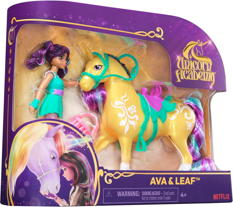 Unicorn Academy, Ava & Leaf Set with 2 Riding Accessories and Hair Styling Tool, Dolls and Unicorn Toys for Girls Aged 4 and up