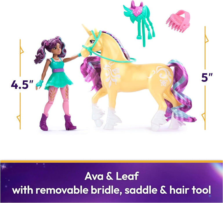 Unicorn Academy, Ava & Leaf Set with 2 Riding Accessories and Hair Styling Tool, Dolls and Unicorn Toys for Girls Aged 4 and up