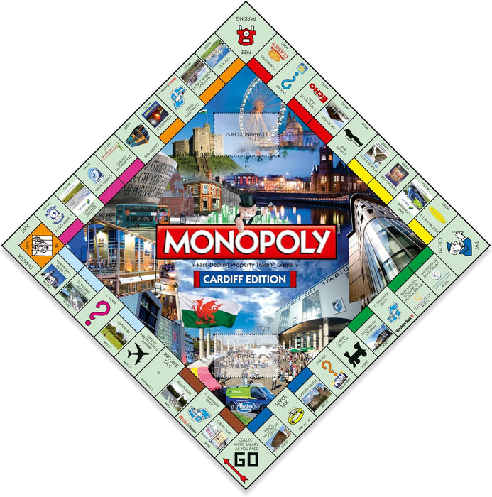 Winning Moves Cardiff Monopoly Board Game, Advance to The Cardiff International Airport, Millenium Stadium or Wales Millenium Centre and trade your way to success, makes a great gift for ages 8 plus