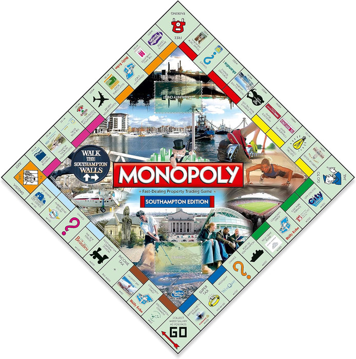 Winning Moves Southampton Monopoly Board Game, Advance to Queen Elizabeth II Terminal, Westquay or Southampton Football Club and trade your way to success, great gift for ages 8 plus