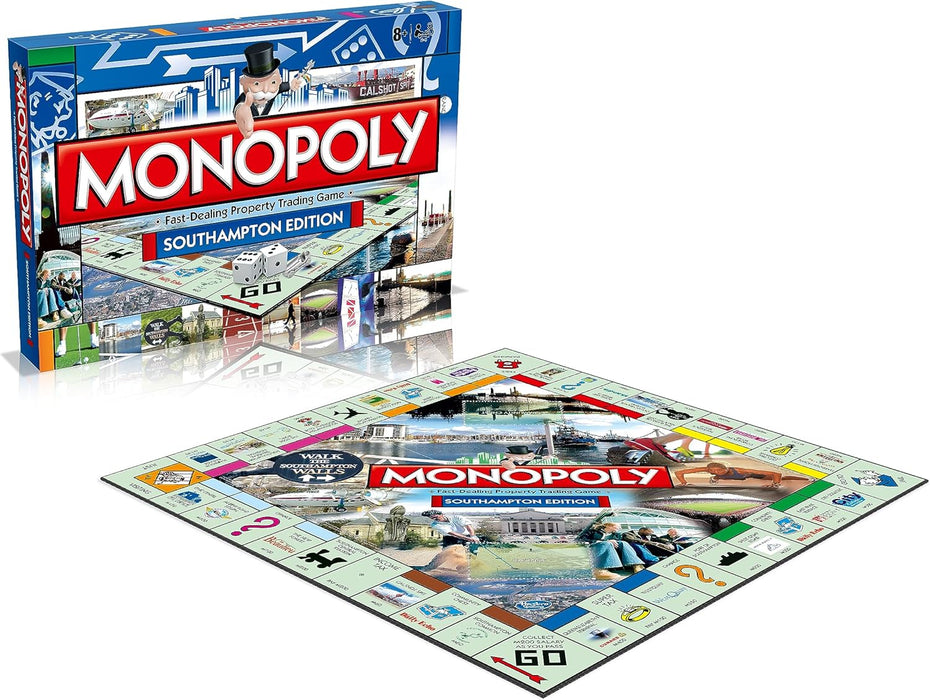 Winning Moves Southampton Monopoly Board Game, Advance to Queen Elizabeth II Terminal, Westquay or Southampton Football Club and trade your way to success, great gift for ages 8 plus