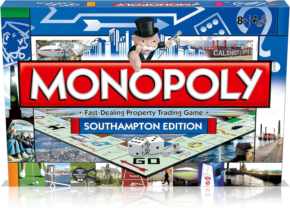 Winning Moves Southampton Monopoly Board Game, Advance to Queen Elizabeth II Terminal, Westquay or Southampton Football Club and trade your way to success, great gift for ages 8 plus