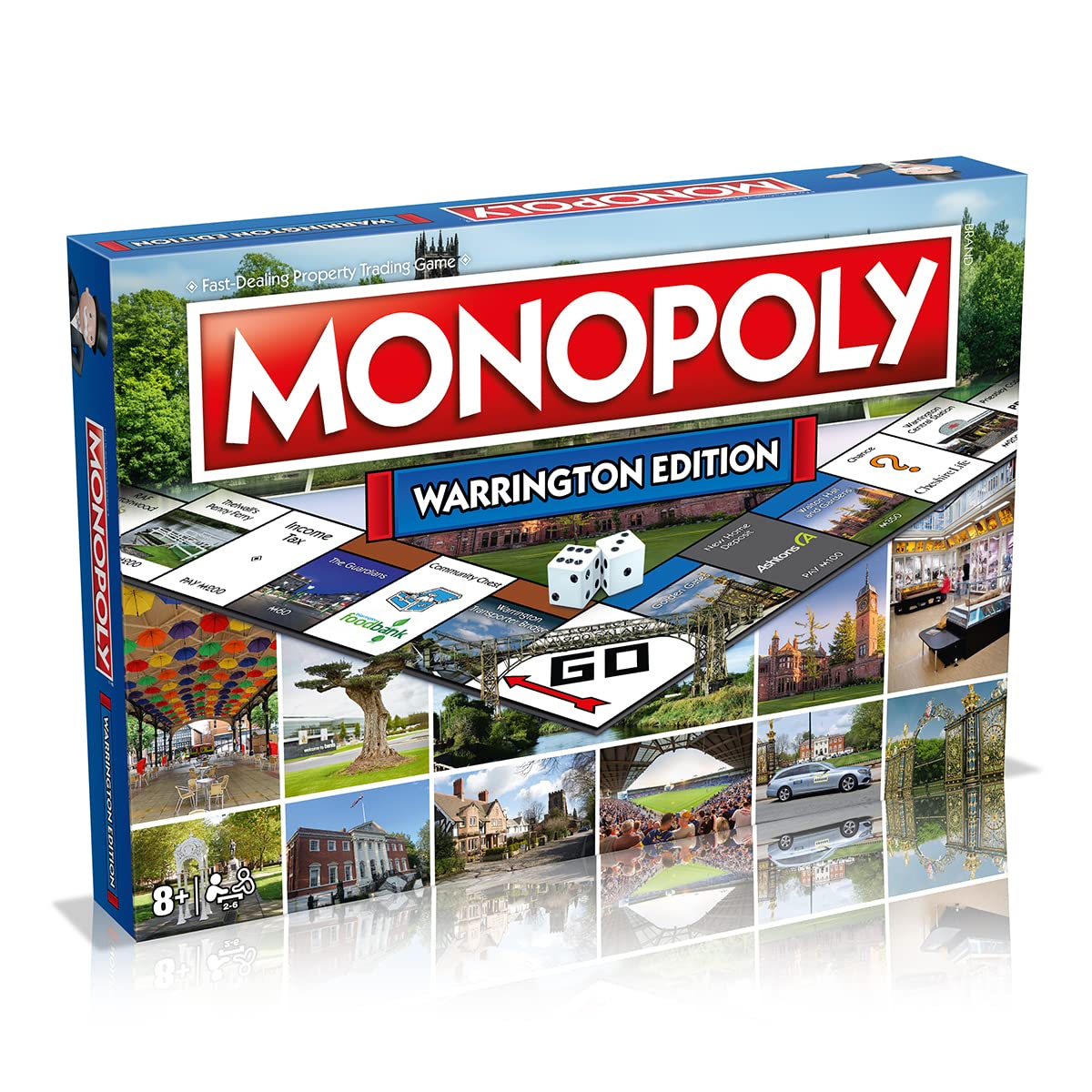 Winning Moves Warrington Monopoly Board Game, Advance to Warrington Central Station, Golden Gates and Warrington Transporter Bridge, 2–6 players makes a great gift for ages 8 plus