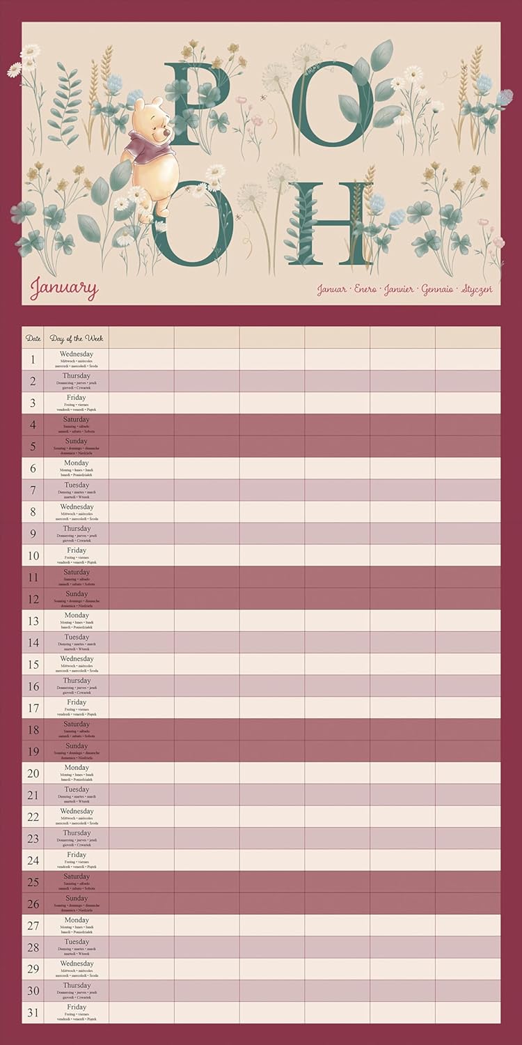 WINNIE THE POOH 2025 30X30 FAMILY PLANNER CALENDAR