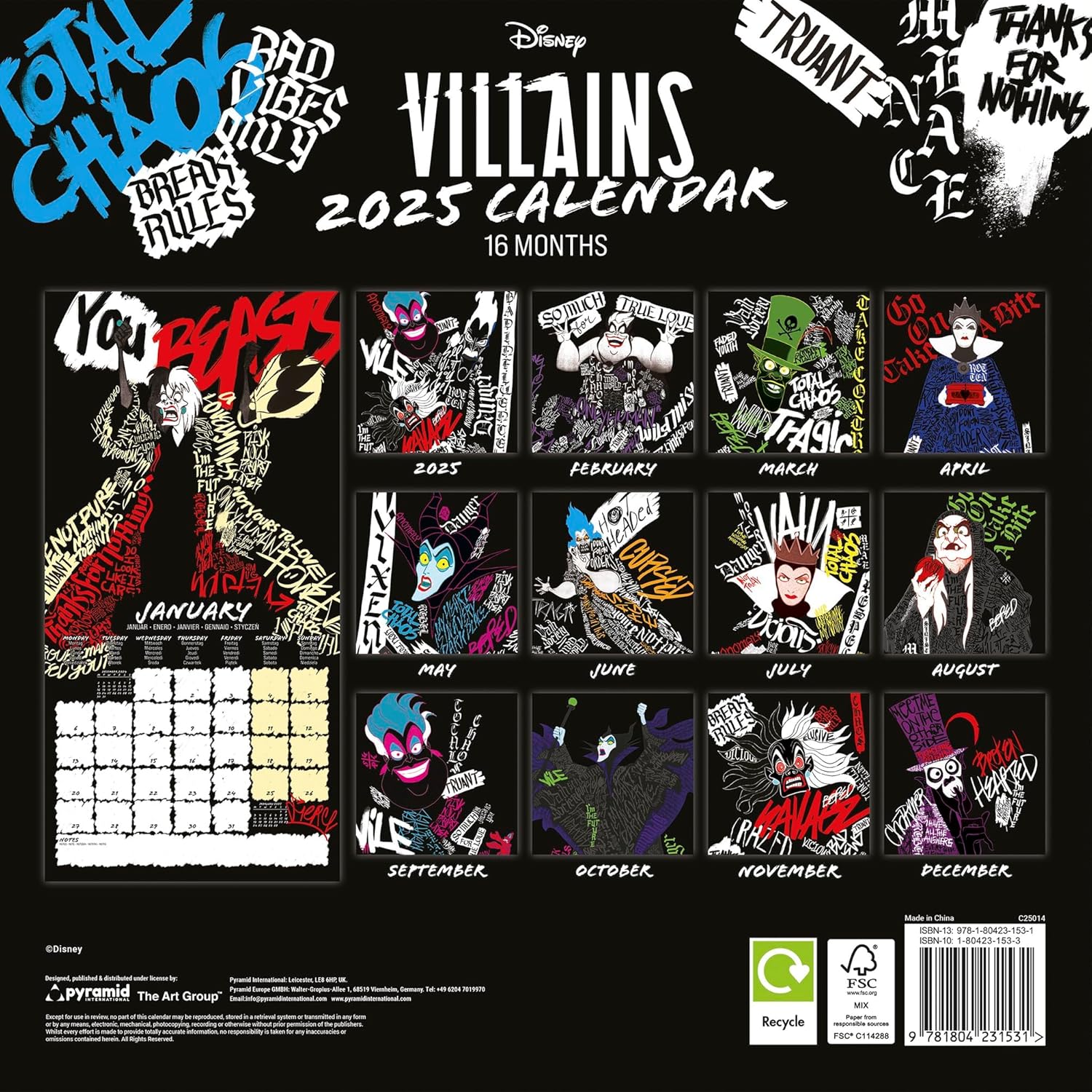 Disney Villains (Deviant Distortion) 2025 Square Calendar