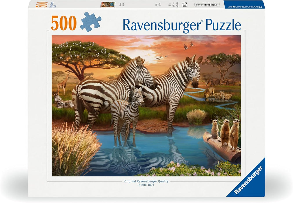 Ravensburger Puzzle 12000365 - Zebras am Wasserloch - 500 Teile Puzzle für Erwachsene und Kinder ab 12 Jahren, Tier-Puzzle