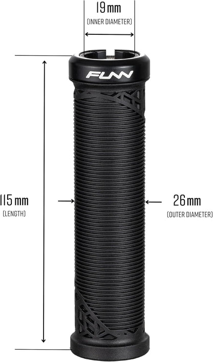 Funn Hilt JR Mountain Bike Handlebar Grips With Single Lock On Clamp, Bicycle Handlebar Locking Grips with 19 mm Inner Diameter, Short Bicycle Grips For Youth, Girls and Boys