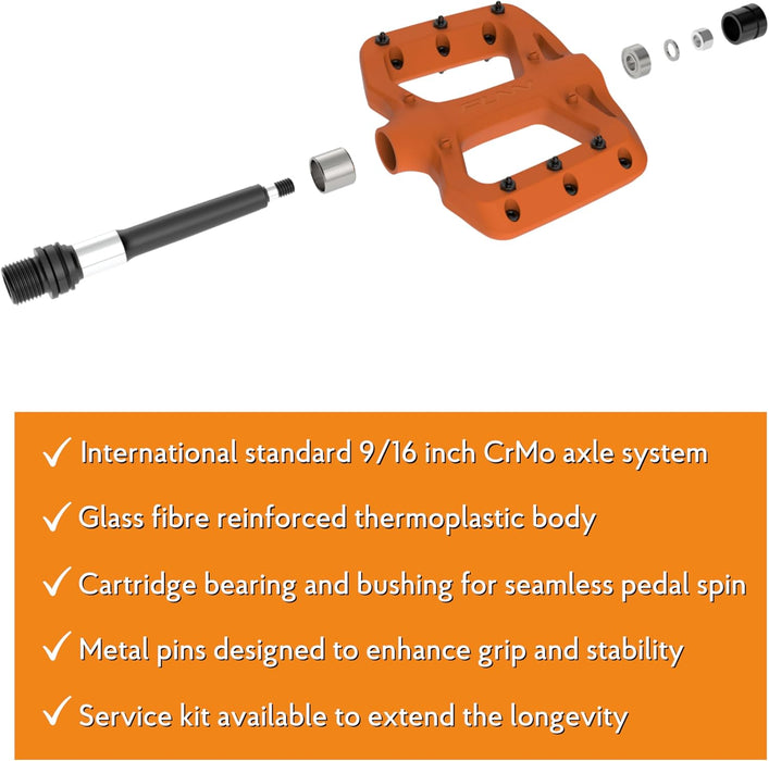 Funn Taipan S Glass Fiber Reinforced Thermoplastic Bike Pedals with 9/16-inch CrMo Axles and Shin-Friendly Pins for MTB/BMX/Urban/Gravel Riding