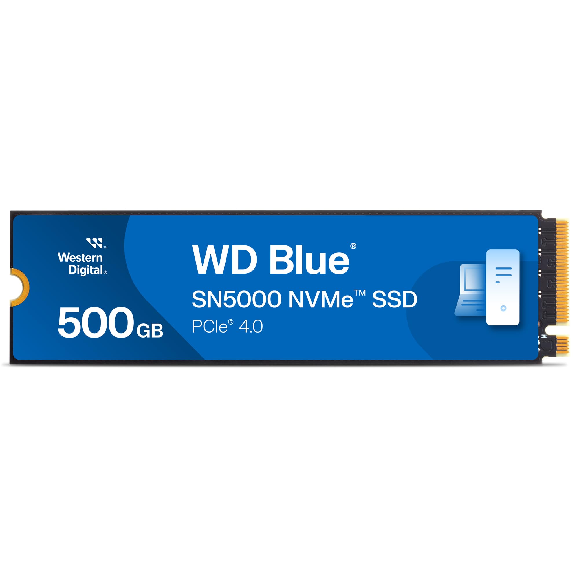 WD Blue SN5000 500GB SSD, Read speeds up to 5000 MB/s, NVMe SSD, Internal SSD, PCIe Gen4, Free Acronis True Image data migration software, internal solid state drive.