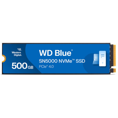 WD Blue SN5000 500GB SSD, Read speeds up to 5000 MB/s, NVMe SSD, Internal SSD, PCIe Gen4, Free Acronis True Image data migration software, internal solid state drive.