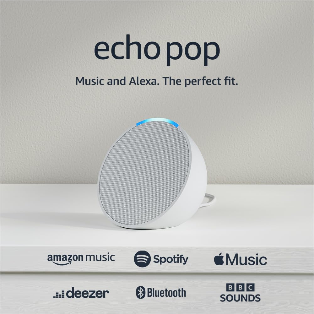 Amazon Echo Pop - Smart Speaker - Bluetooth, Wi-Fi - App-Controlled - Glacier White
