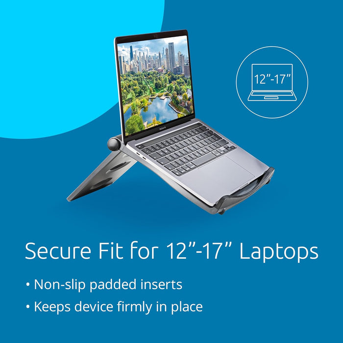 Kensington Easy Riser EQ Portable Laptop Cooling Stand, Adjustable & Lightweight, Anti Slip & Folding Design, For 12''-17'' Laptops, Made From 50% Post Consumer Recycled Content (K52805EU