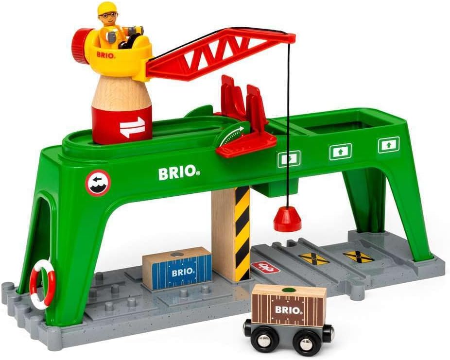 BRIO World Container Crane for Kids Age 3 Years Up - Wooden Railway Train Accessories and Add Ons