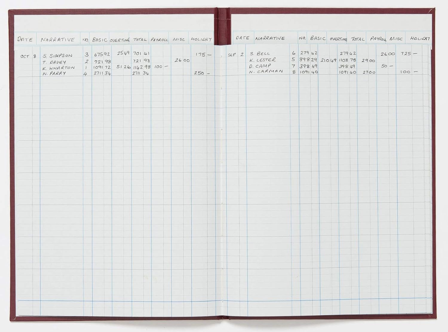Exacompta - Ref 38/6Z - Guildhall - Headliner Case bound Hardback Account Book, 298 x 203mm, 6 Cash Column, 80 Pages, Tamper-Proof, Precision Ruled 95gsm Ledger Paper - Burgundy