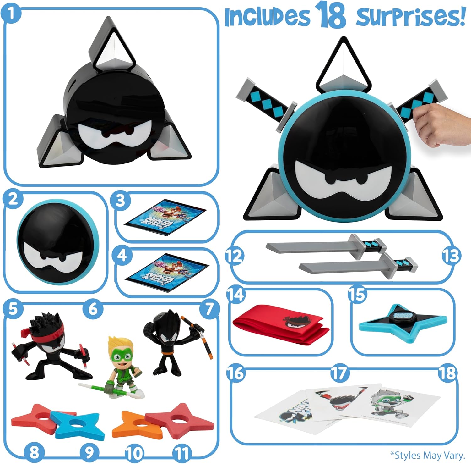 Ninja Kidz 4531 Mystery Warrior Pack with 18 Exciting Toys to Discover Inside, Officially Licensed Merch, Multicolour
