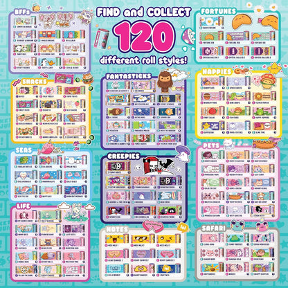 Sticki Rolls Sticki Bands, pulsera adhesiva portátil y compartible, 70 mini calcomanías, varios colores y estilos