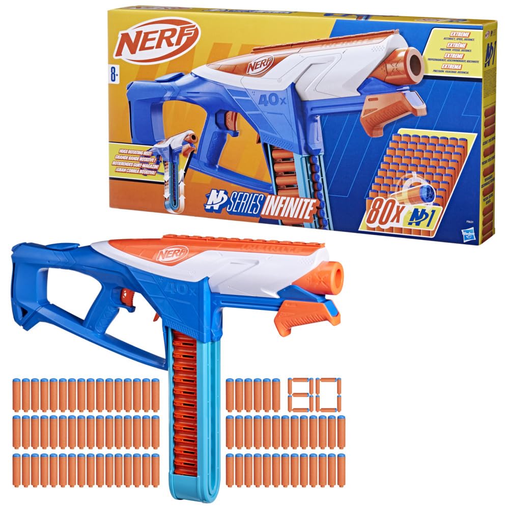 Nerf N Series, Lanzador Infinite y 80 Dardos N1, Mayor Precisión y Lanzamiento en Ráfaga, Juguete para Niños de 8 Años o Más.