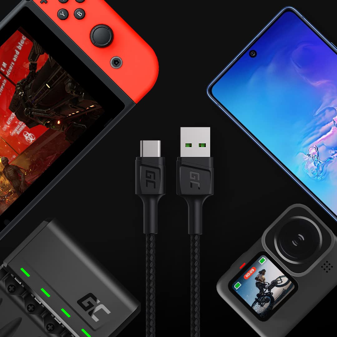 Green Cell Kabel USB-A - USB-C Typ-C 0.3m Kurzes Ladekabel Schwarz Schnellladekabel Kompatibel mit Samsung Galaxy S23 S22 S21 S20 Ultra S10 S9 S8+ | Note 20 10 9 8 | Android-Telefonen