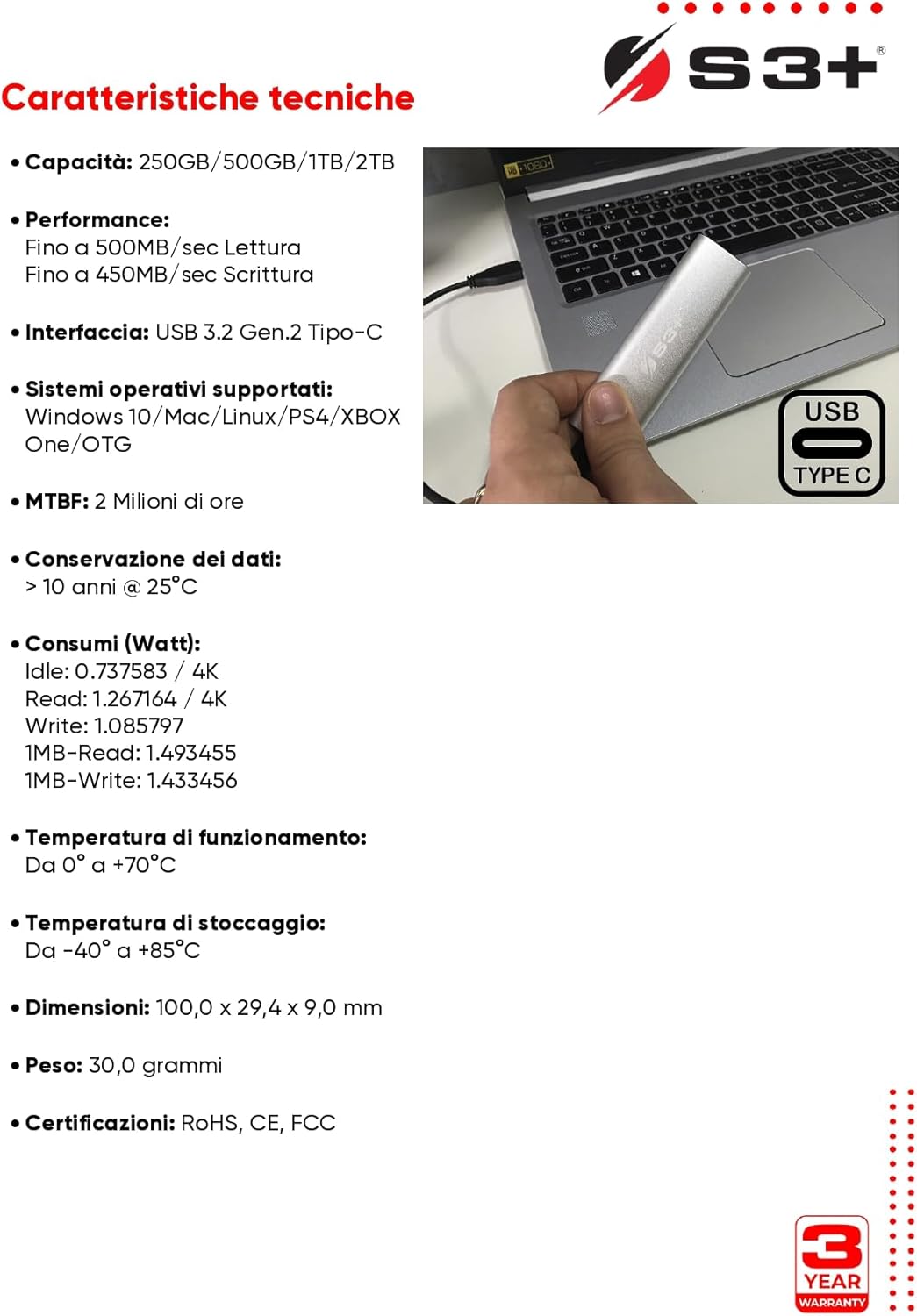 S3+ Zenith PRO SSD Esterno 2 TB Portatile | Memoria Esterna per PC PS4 XBOX MAC e Linux | SSD Disco allo Stato Solido Esterno Ultra Veloce con USB-C 3.2 Gen. 2 | OTG | Scocca Anti-shock in Alluminio