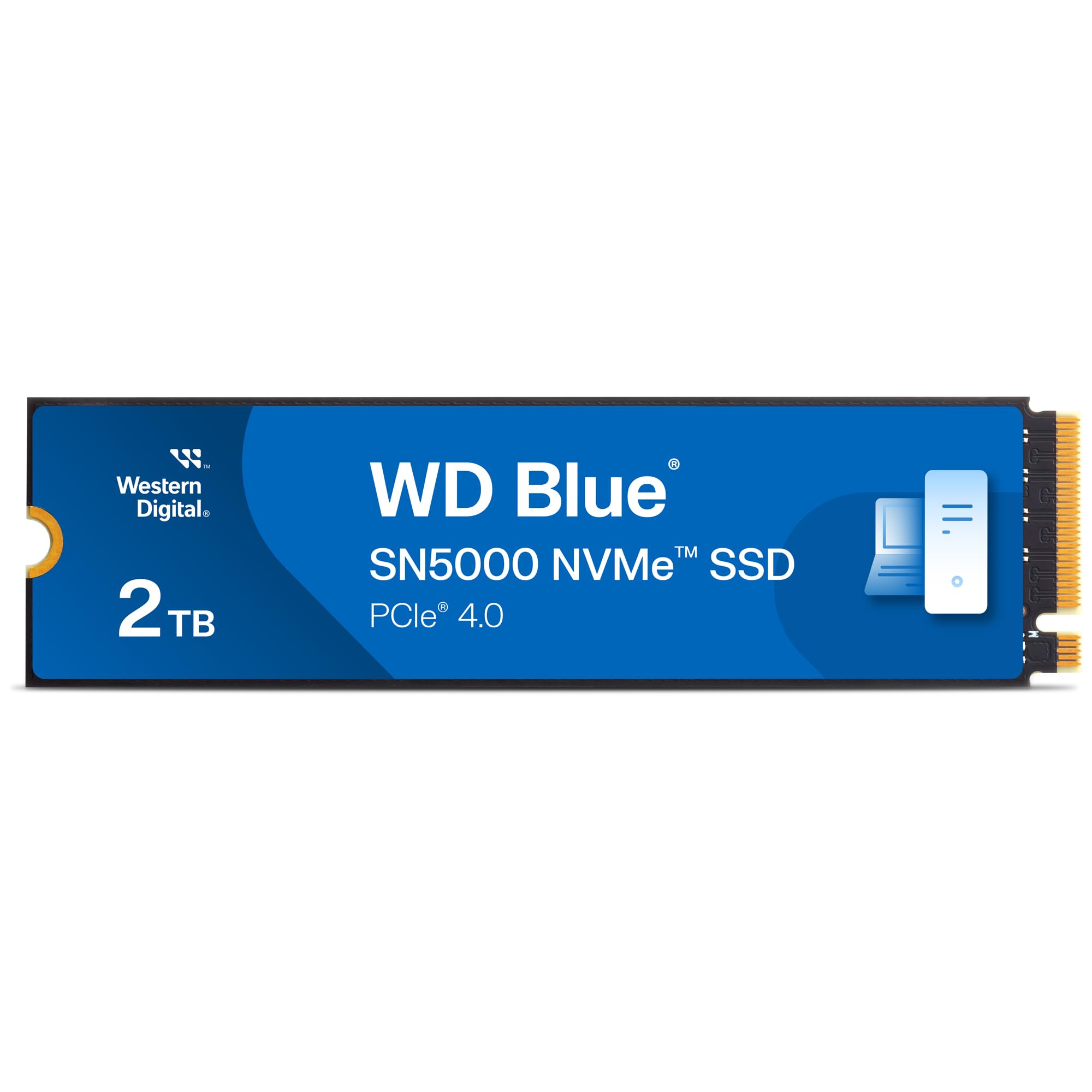 WD Blue SN5000 2TB SSD, Read speeds up to 5150 MB/s, NVMe SSD, Internal SSD, PCIe Gen4, Free Acronis True Image data migration software, internal solid state drive.
