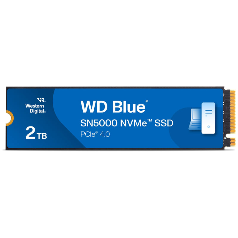WD Blue SN5000 2TB SSD, Read speeds up to 5150 MB/s, NVMe SSD, Internal SSD, PCIe Gen4, Free Acronis True Image data migration software, internal solid state drive.
