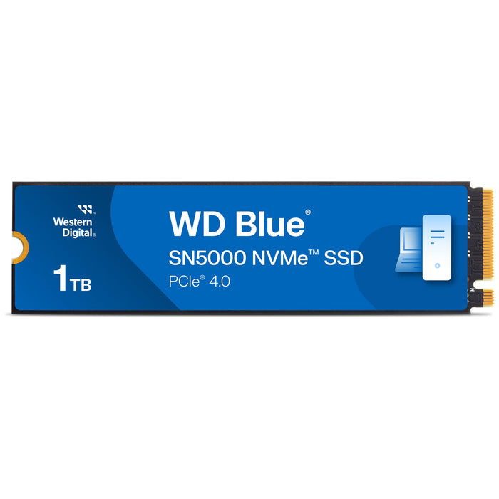 WD Blue SN5000 1TB SSD, Read speeds up to 5150 MB/s, NVMe SSD, Internal SSD, PCIe Gen4, Free Acronis True Image data migration software, internal solid state drive.
